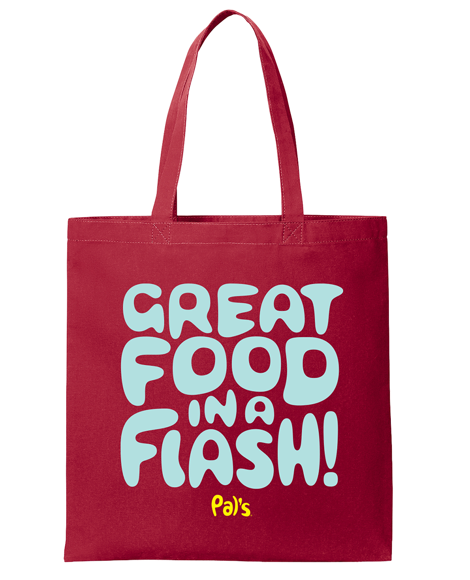 Great food in a Flash red tote bag